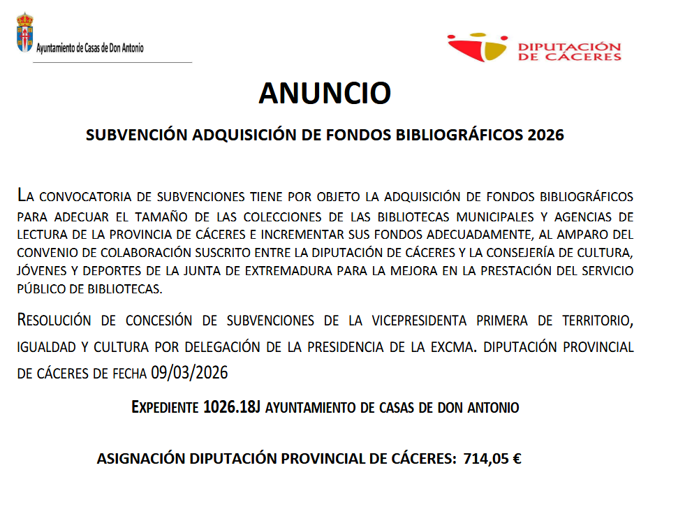 Imagen SUBVENCIÓN ADQUISICIÓN DE FONDOS BIBLIOGRÁFICOS 2026